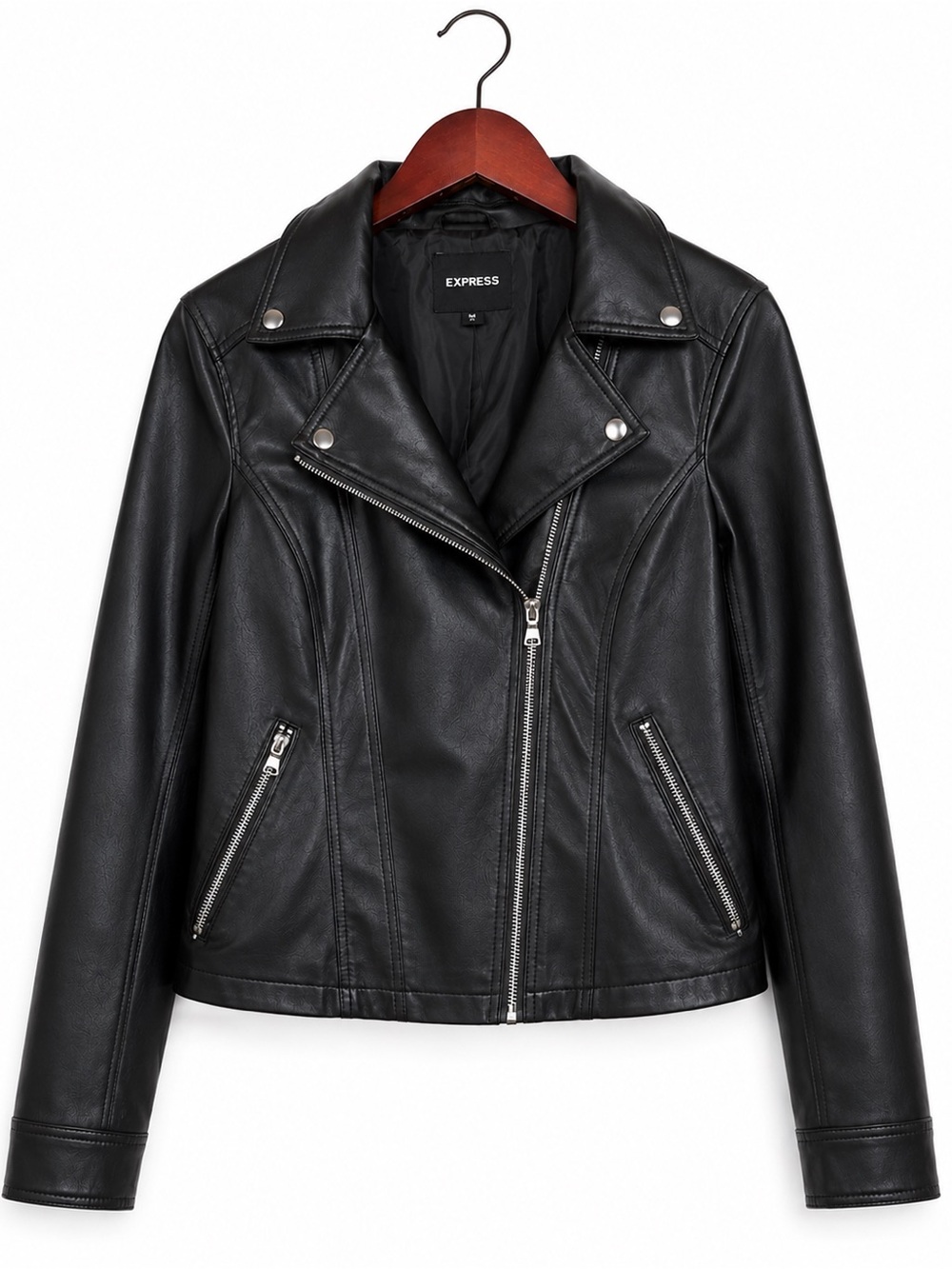 Express Black Faux Leather Moto Jacket with Asymmetric Zip Sz M